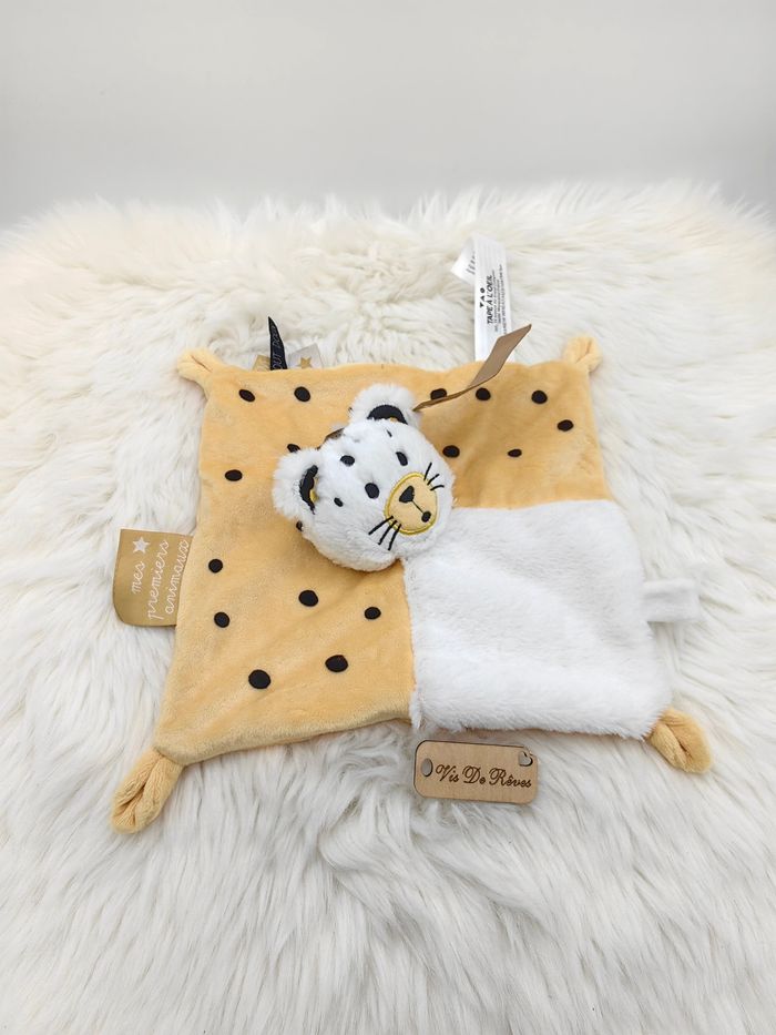Doudou plat carré Léopard Tigre Chat Tao jaune blanc noir - photo numéro 2