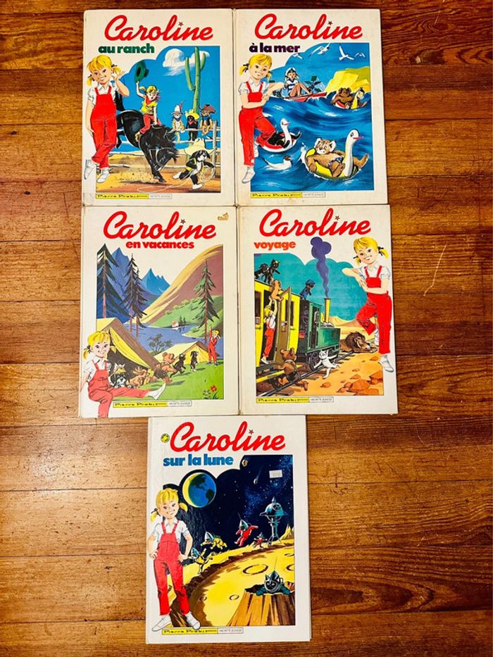Lot de 5 livres rares « rouge » anciens Caroline Grands albums Hachette blancs Probst