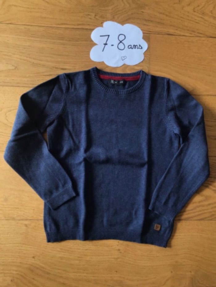 Pull tex bleu chiné 7-8 ans