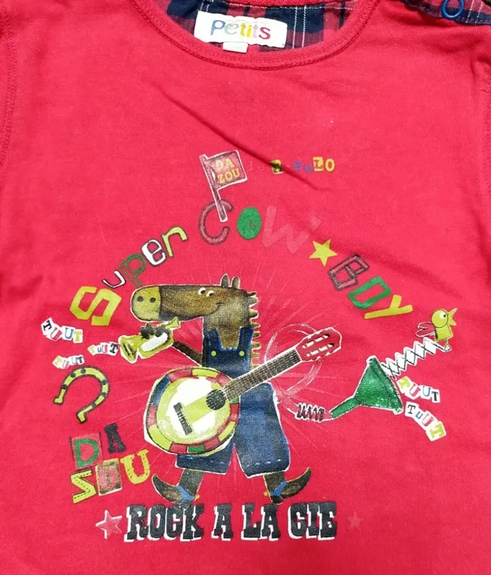 T shirt manches longues rouge Super cowboy 24 mois garçon La compagnie des petits - photo numéro 2