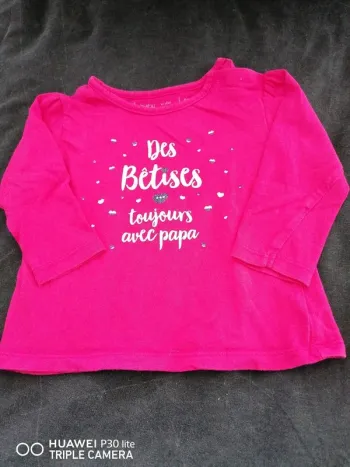 T-shirt manche longue Baby by Gémo – 6-9 mois – Fuchsia
