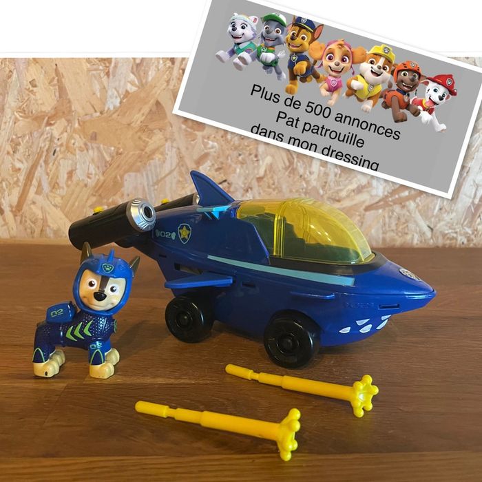 Idée Cadeau 🎁 Figurine Aqua Pups de Chase avec avec son véhicule de la Pat Patrouille