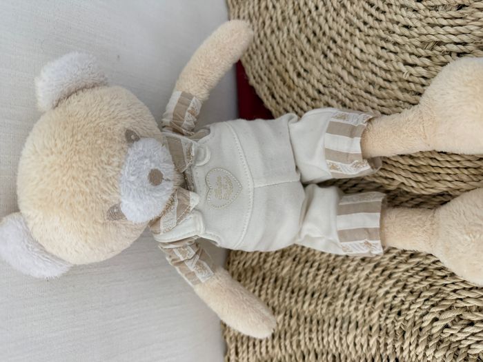 Doudou ours Tartine et Chocolat blanc beige salopette - photo numéro 1