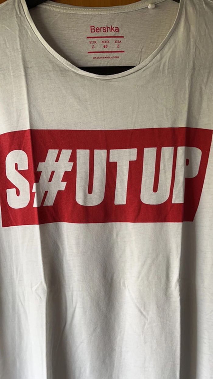 Tee shirt blanc imprimé L Bershka - photo numéro 2