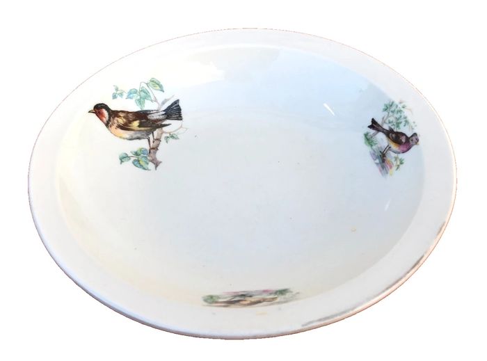 Ancien plat creux Décor Becs et Plumes Porcelaines à feu Pillivuyt & Compagnie Mehun-sur-Yèvre