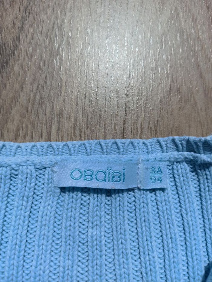 Pull gilet zippé bleu pâle clair pastel obaibi 100% cotton 3 ans - photo numéro 3