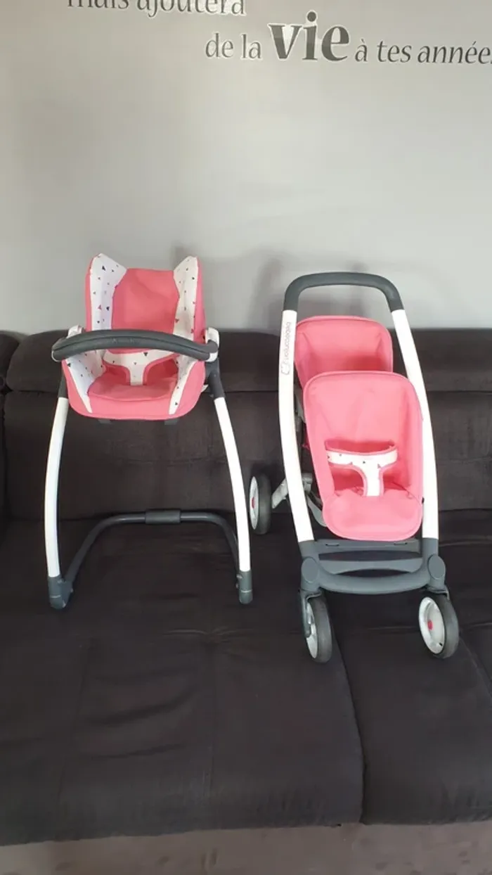 Lot poussette jumeaux + chaise haute 3en1