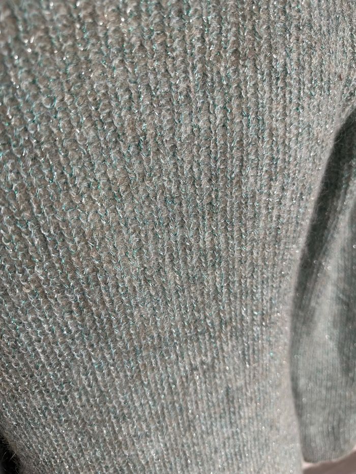 Pull alpaga et mohair vert sauge bleu turquoise pailleté 123 T38 M - photo numéro 8