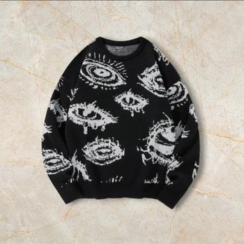 Knit Diables Sweater Y2K Vintage Oversized 90s Taille M – Crewneck Old School Americain Streetwear