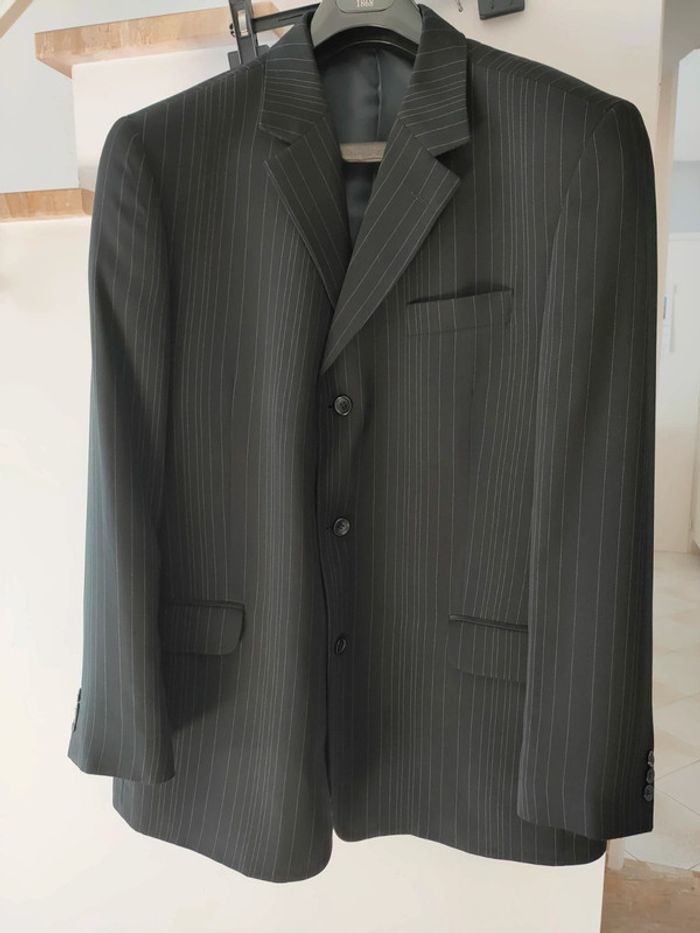 Costume deux pièces noir rayé homme taille 58 veste pantalon à pince 50 WEIL neuf - photo numéro 3