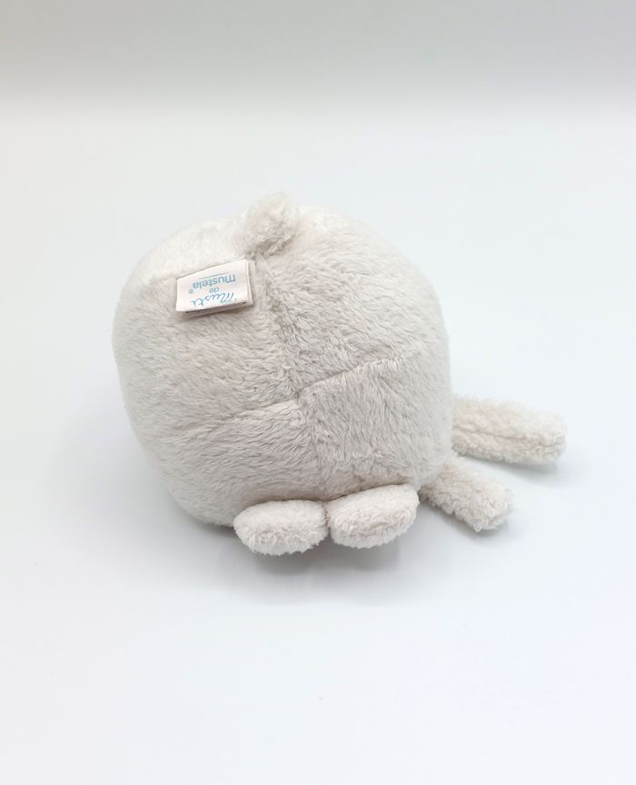 Peluche petit modèle doudou ours boule Musti Mustela bleu blanc écharpe hauteur 11 cm - photo numéro 3