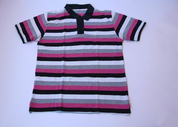 Polo rayé 100% coton rose noir gris blanc