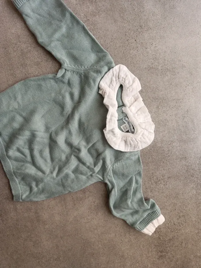 Pull manches longues col blanc Vertbaudet 3 mois 60cm vert - photo numéro 2