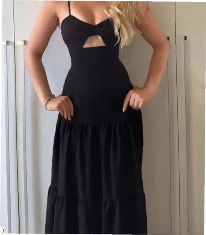 Robe longue noire femme été chic fluide neuve taille M soirée décolleté
