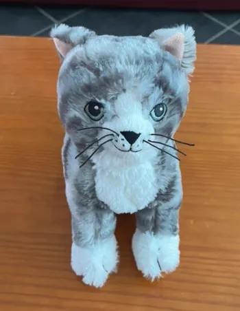 Peluche doudou, chat, gris tigré
