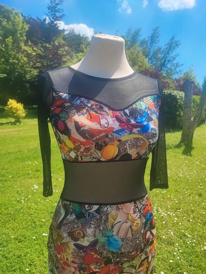 Magnifique robe sexy voile imprimé multicolore original atypique festival Ayapana taille XS 34 S 36 - photo numéro 3