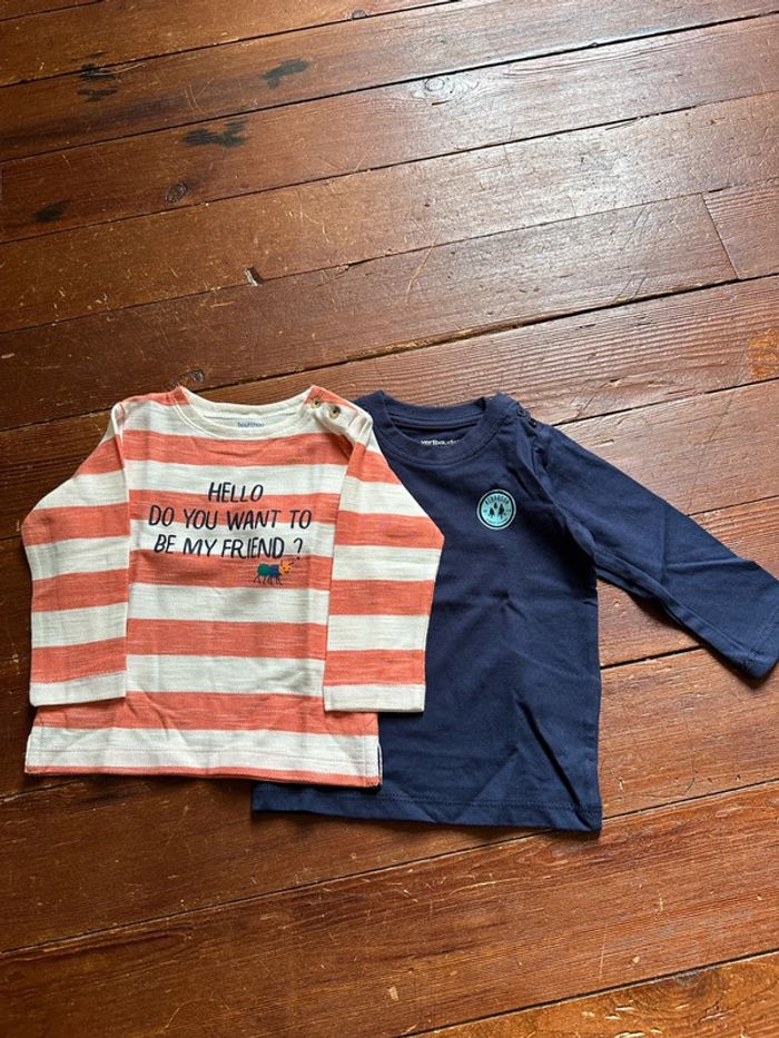 Lot de 2 T-shirts manches longues 9 mois bleu orange