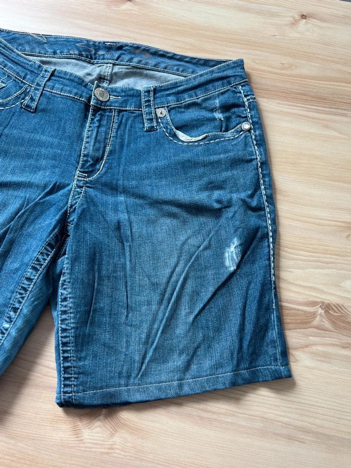 Short en jean vintage femme L/XL – bleu foncé brodé - photo numéro 11
