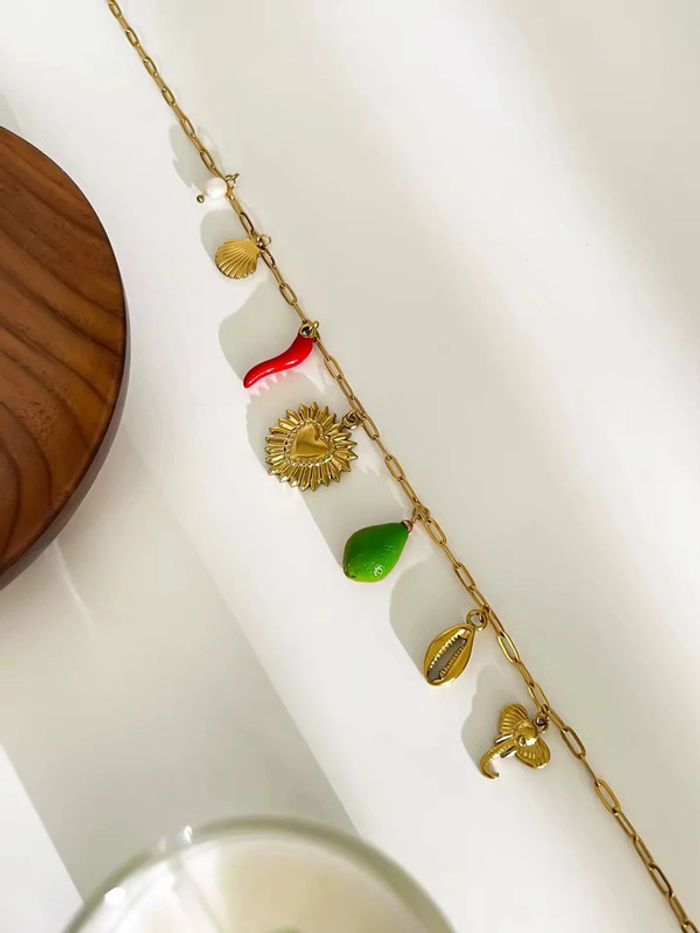 Collier boho neuf en acier inoxydable doré avec pendentifs coquillage - photo numéro 6