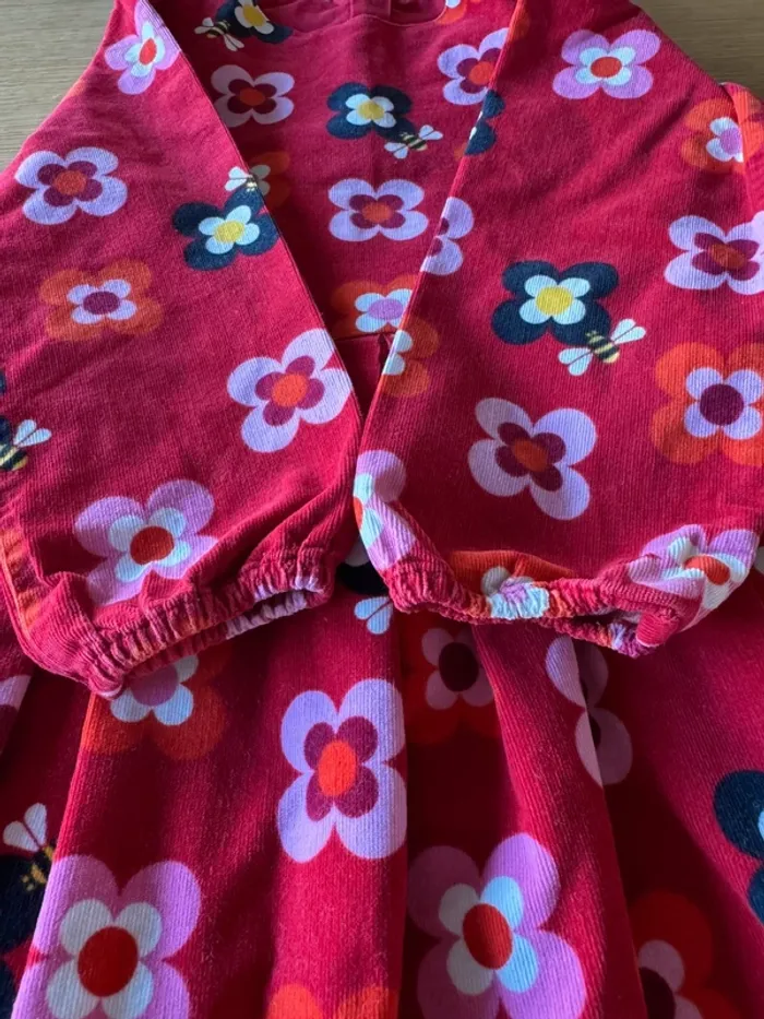 Robe ML en velours rouge avec fleurs - Taille 4 Ans - photo numéro 8