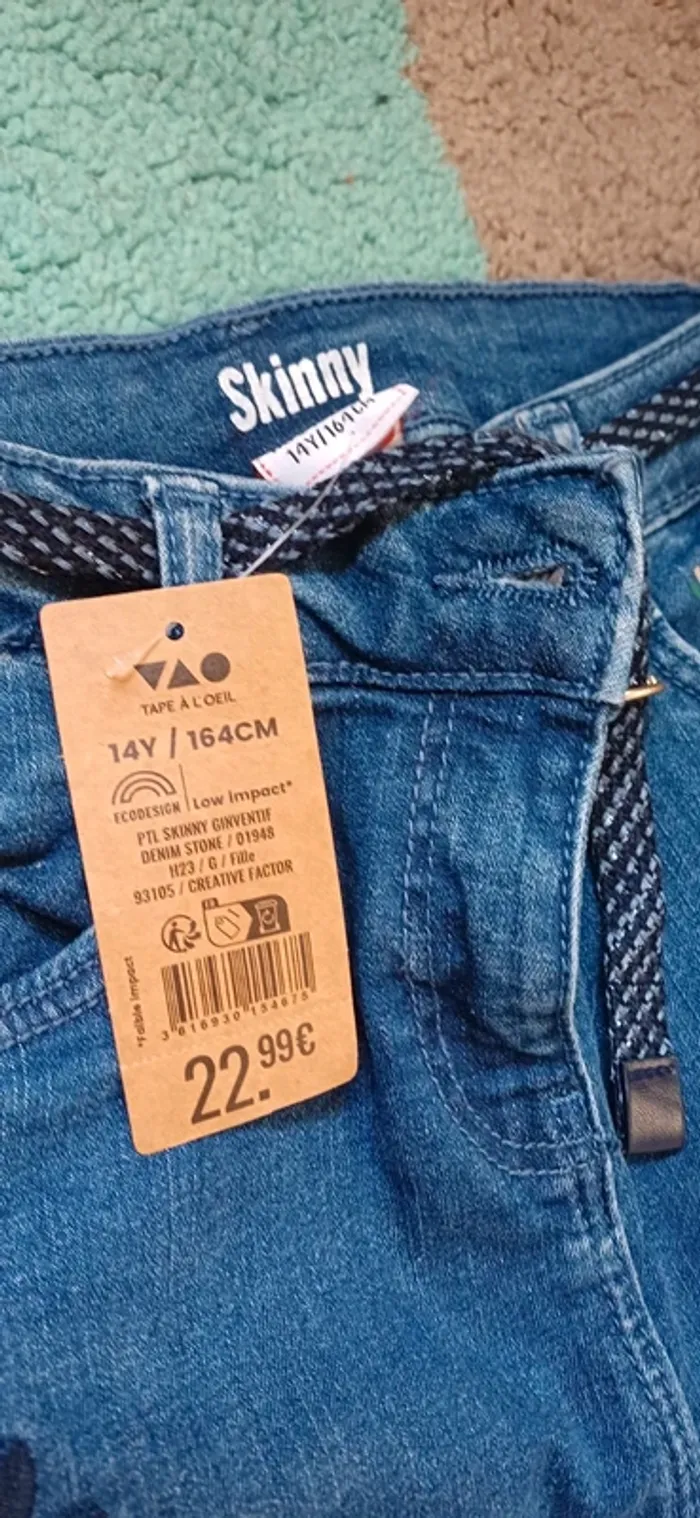 Lot 2 jeans: 1 skinny et 1 tregging fille taille 14 ans tape à l'œil - photo numéro 2