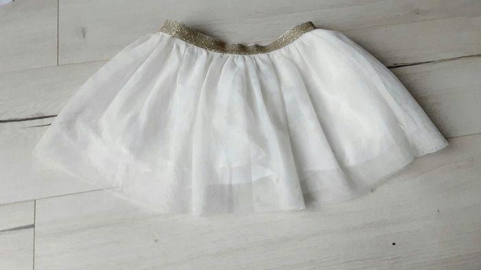 Vêtement fille jupe fête cérémonie blanche à paillettes élastique doré brillant Okaïdi 3 ans
