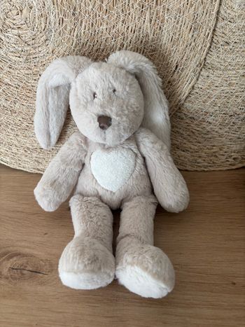 Neuf doudou lapin beige cœur blanc Teddy cream teddykompaniet 