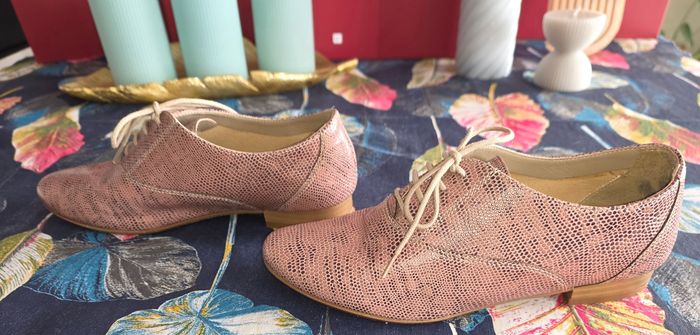 Derbies effet serpent rose/marron 36 - photo numéro 5