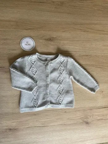 Gilet gris en maille torsade hiver bébé fille 12 mois Tex