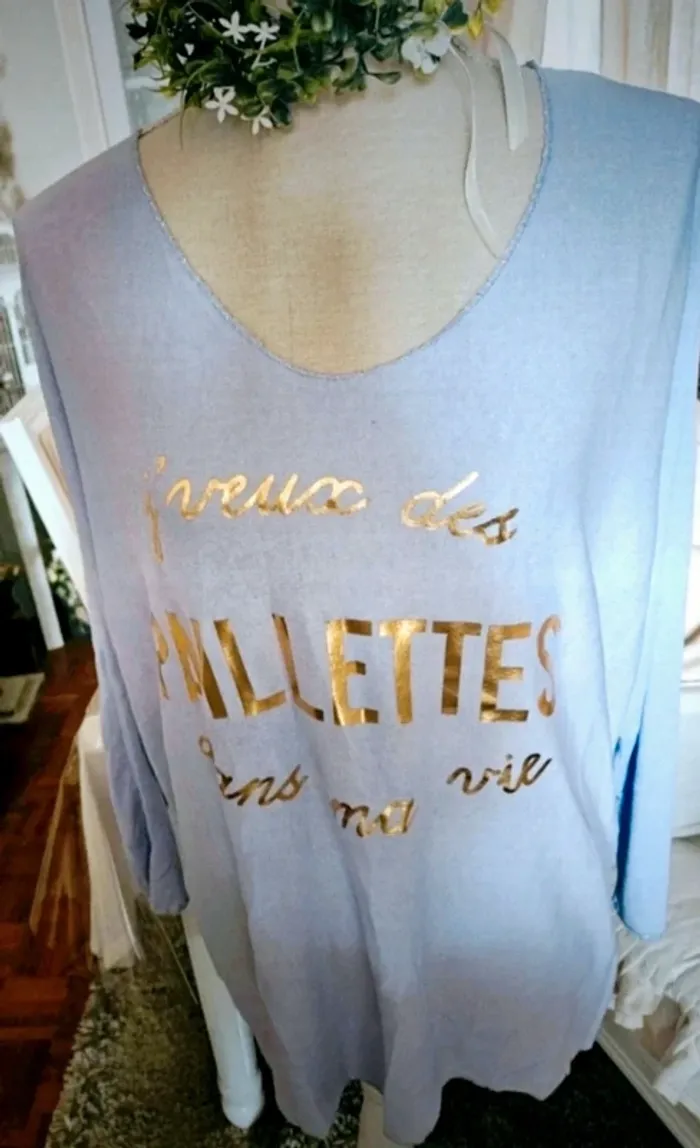 Pull fin lilas j'veux des paillettes dans ma vie New Collection Taille 42/44 Neuf - photo numéro 2