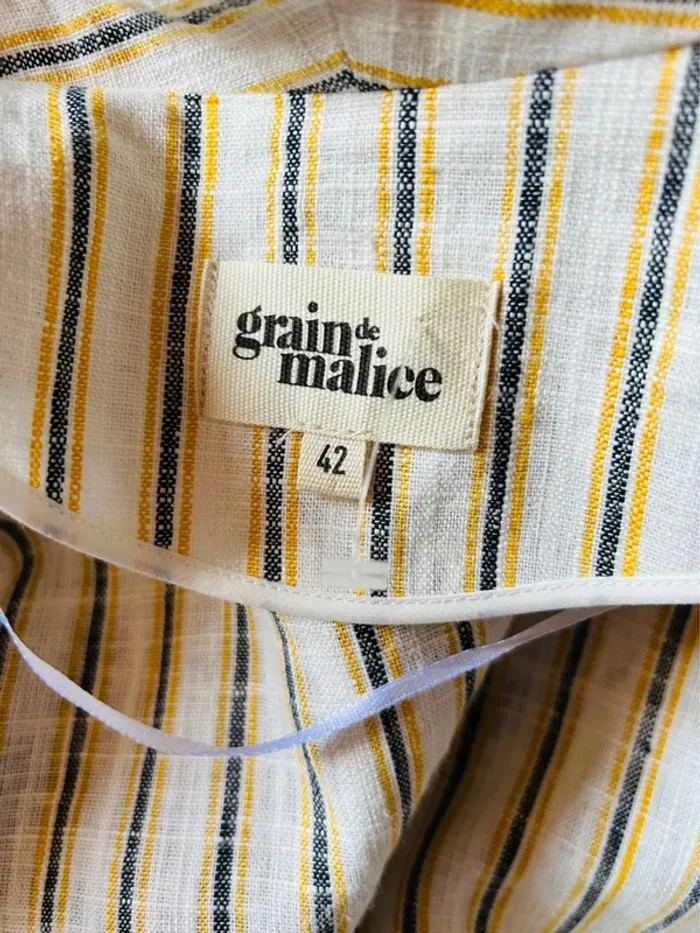 🍃Veste en lin neuve T.42 à rayures fines Grain de Malice casual chic linen striped open blazer🍃 - photo numéro 13