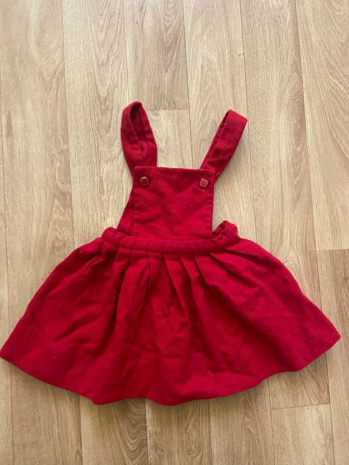 Robe salopette laine rouge 18-24 mois