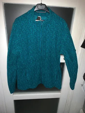 Veste zippée 2xl bleu turquoise motif texturé vintage