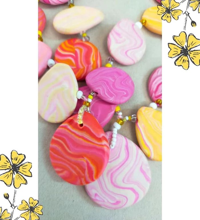 Collier fait main en pâte polymère – Nuances de rose et jaune pastel _ Collection Nuances de Rose - photo numéro 15