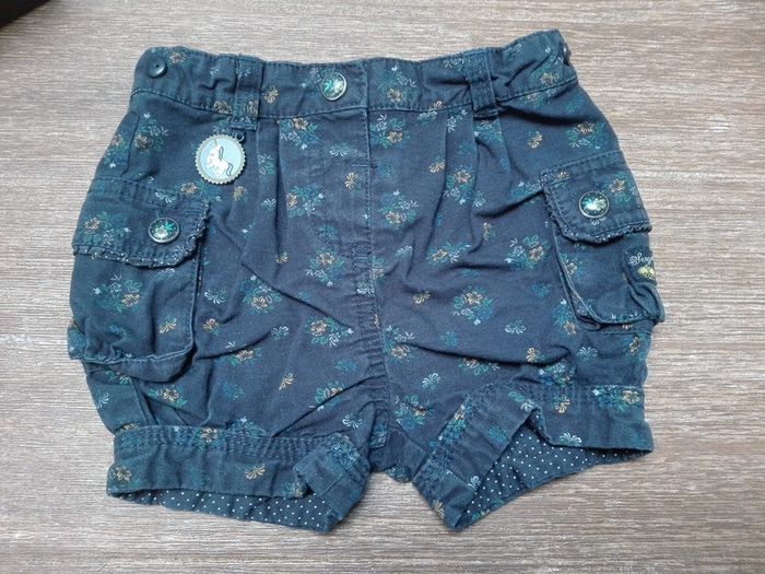 Short bébé fille sergent major 6 mois liberty fleurs bleu marine licorne