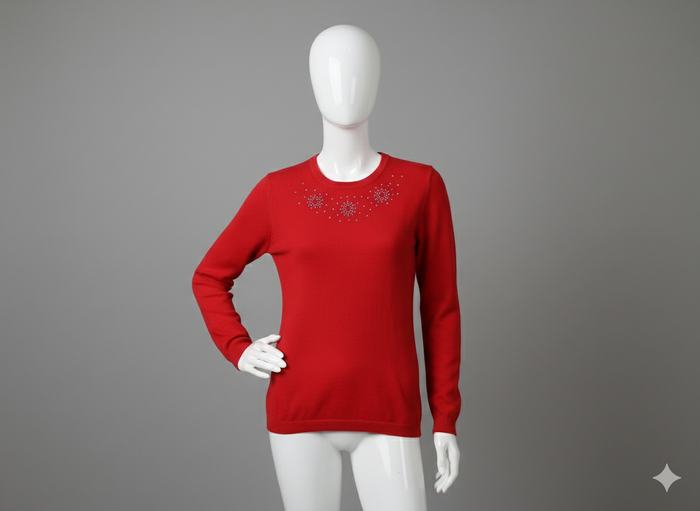 Pull rouge avec strass Taille 1 100 % merino Alain manoukian