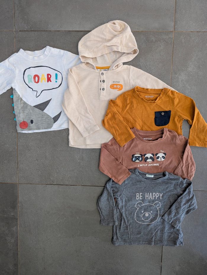 đ Lot 5 tee-shirts manches longues â 12 mois â Benetton, Vertbaudet, Orchestra, Smiley - TBE - photo numĂ©ro 2