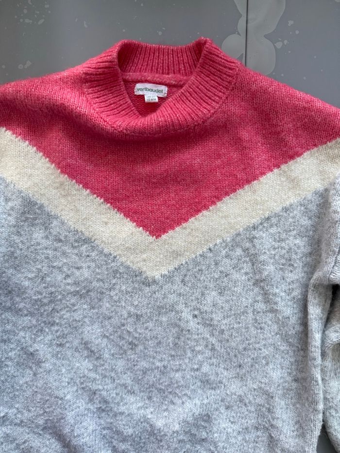 Pull fille Vert Baudet T 10 ans gris et rose - photo numéro 3