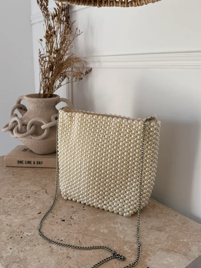 Sac à main seau perle beige bandoulière borsa bolsa bag saco borsa Zak femme donna woman