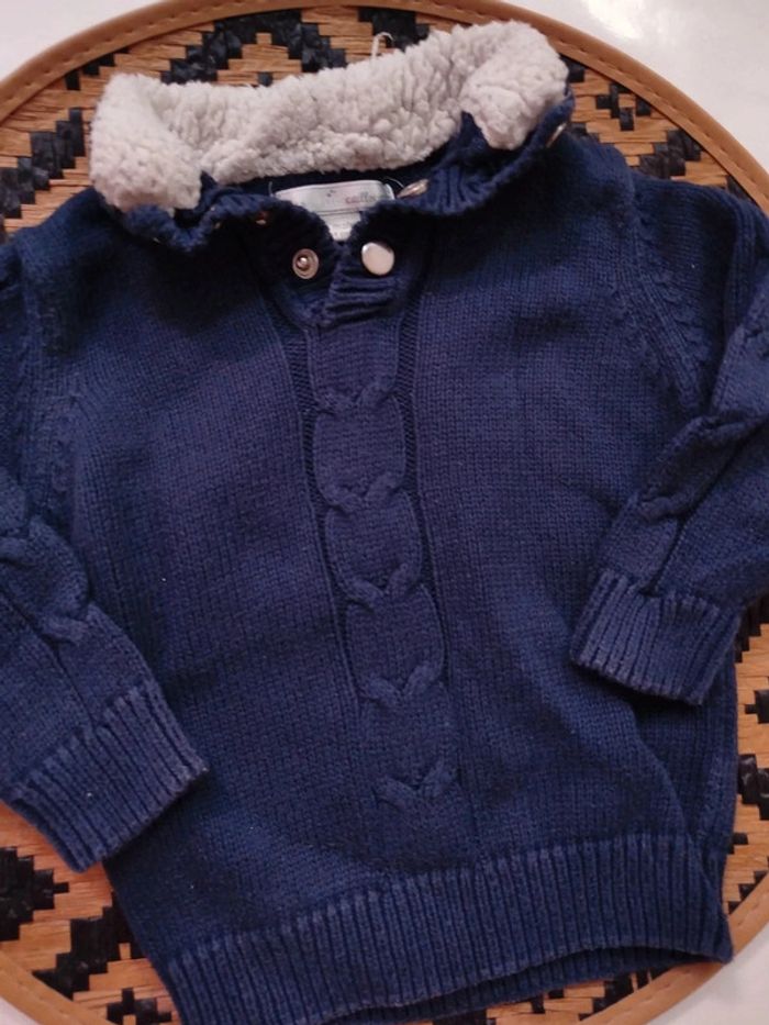 Pull  sweat tricot bébé 6 mois garçon col aviateur sherpa - photo numéro 6