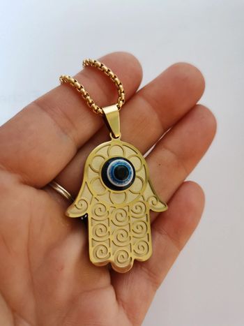 F29 Collier acier inoxydable doré or tendance main amulette porte-bonheur