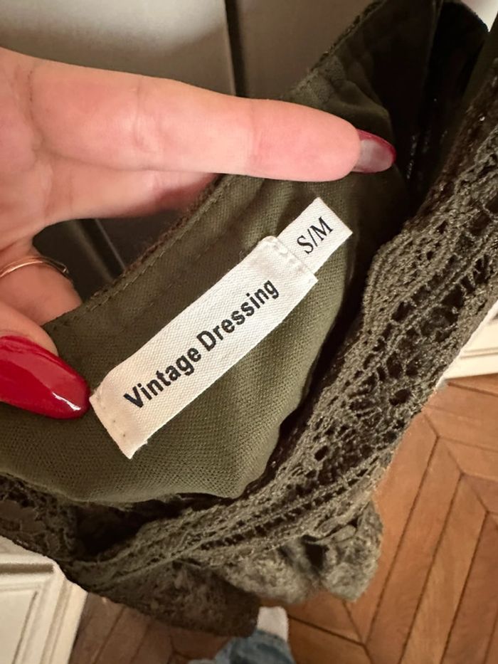 Robe d’été à bretelles en dentelle vintage kaki S/M - photo numéro 2