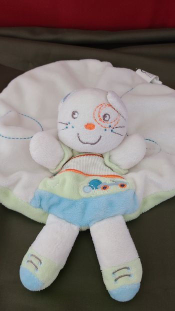 DOUDOU PLAT ROND SIMBA NICOTOY CHAT BLANC vert bleu auto voiture