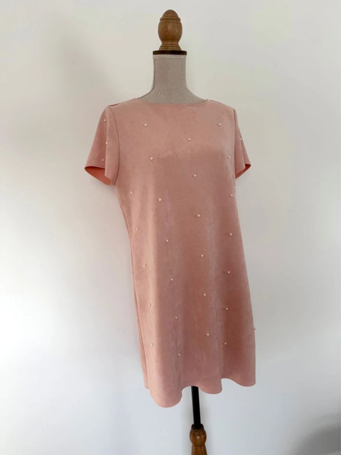 Robe tunique rose perle suédine neuf Kleid dress Vestido Vestito jurk jumpsuit femme volant mujer - photo numéro 4