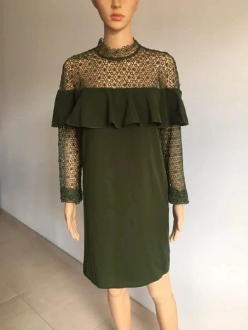 Robe verte kaki neuve à manches longues avec dentelle taille L