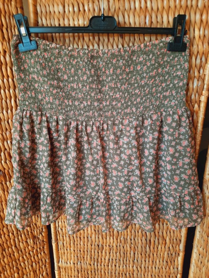 Jupe Kiabi kaki fleurs 40