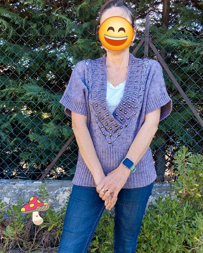 Pull laine vintage shabby fairycore romantique parme lila T unique - photo numéro 9