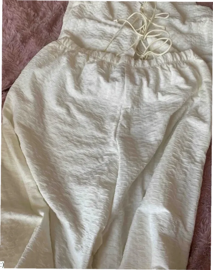 Ensemble Femme Deux Pièces Blanc Gaufré Bohème - Taille S Neuf Jamais Porté - photo numéro 5