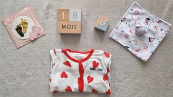 Pyjama léger blanc à cœurs rouge - 18M - In Extenso (BE avec défauts)