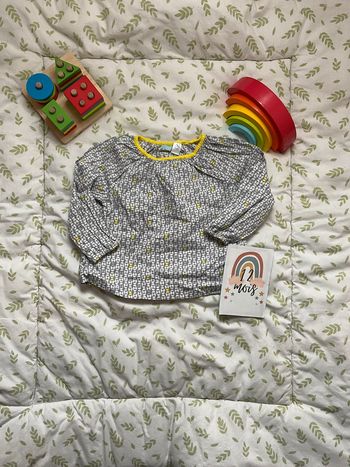 blouse manches longues gris motifs blanc 12 mois obaibi